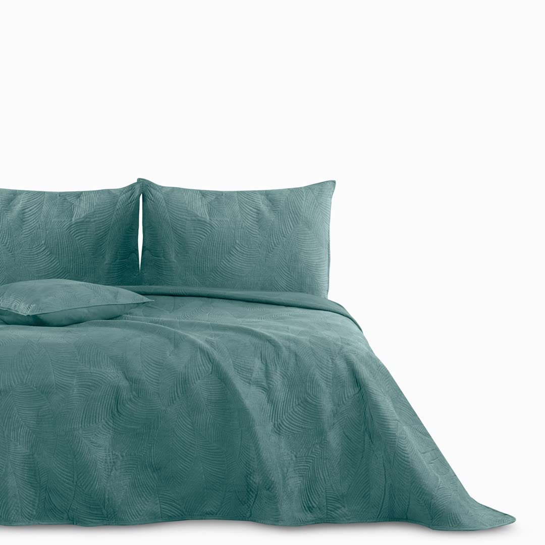 AmeliaHome Tagesdecke 170x270 cm gestrickt Velvet Samt Palsha Petrol Palsha Petrol 170x270 cm, Palsh