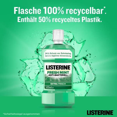 LISTERINE Fresh Mint (500 ml), antibakterielle Mundspülung mit ätherischen Ölen & Minzgeschmack, Mun