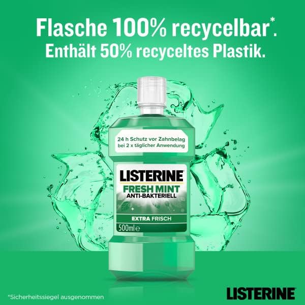 LISTERINE Fresh Mint (500 ml), antibakterielle Mundspülung mit ätherischen Ölen & Minzgeschmack, Mun