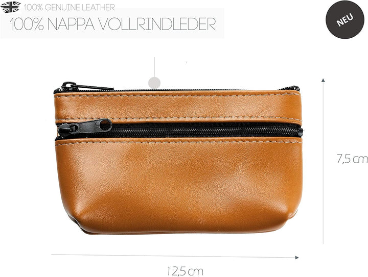 DELMON VARONE - Personalisierbares Schlüsseletui Leder Boxcalf braun, Schlüsseltasche mit Reissversc