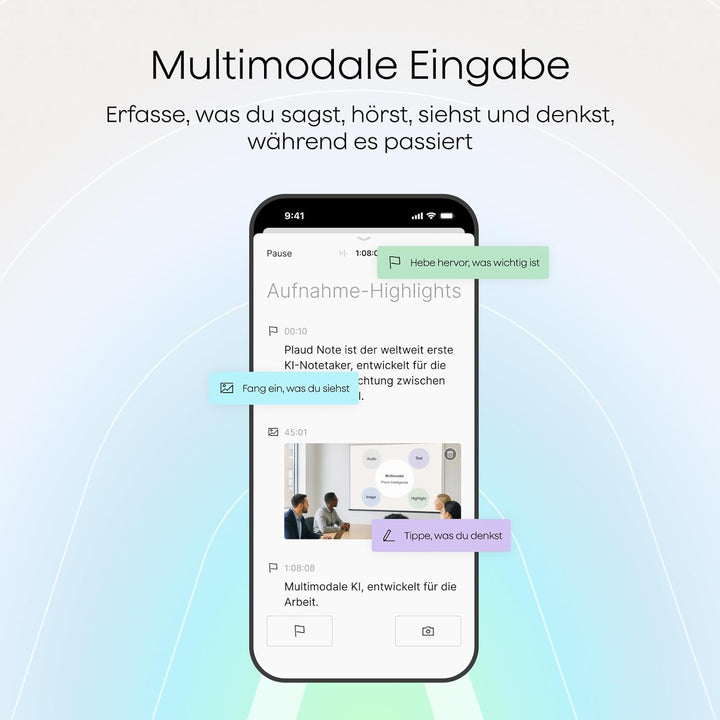 Plaud NotePin Sprachrekorder, KI-Sprachrekorder, App-Steuerung, KI-Notizgerät, KI-Transkription & Zu