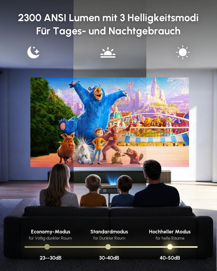 Smart Beamer 4K Wlan Bluetooth NFC, HDR LED Ultra HD 4K Beamer Heimkino Gaming 2300 ANSI Tageslicht,