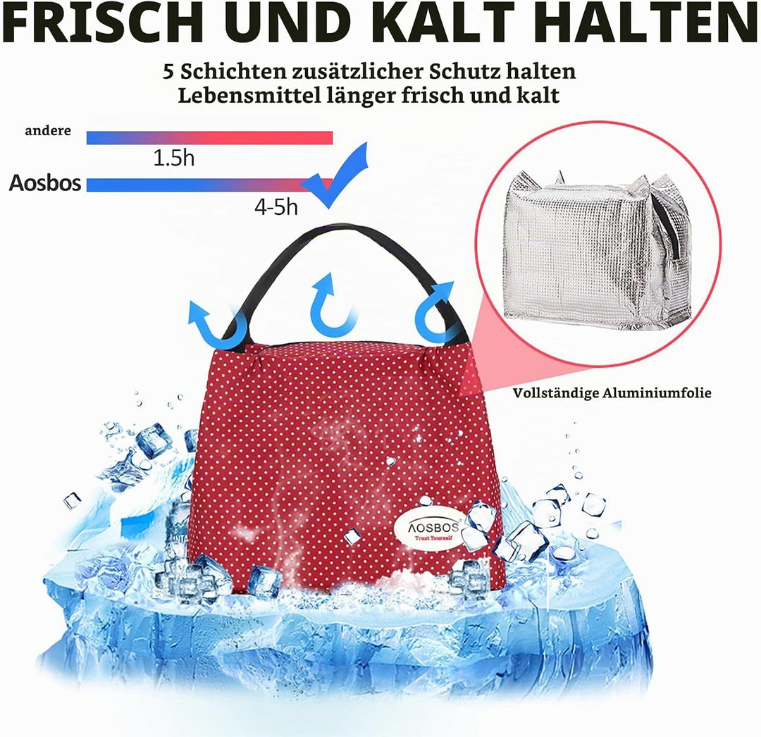 AOSBOS Kleine Kühltasche für unterwegs Lunchtasche Faltbar Lunchbag Kühltaschen Lunch Bag Damen Pick