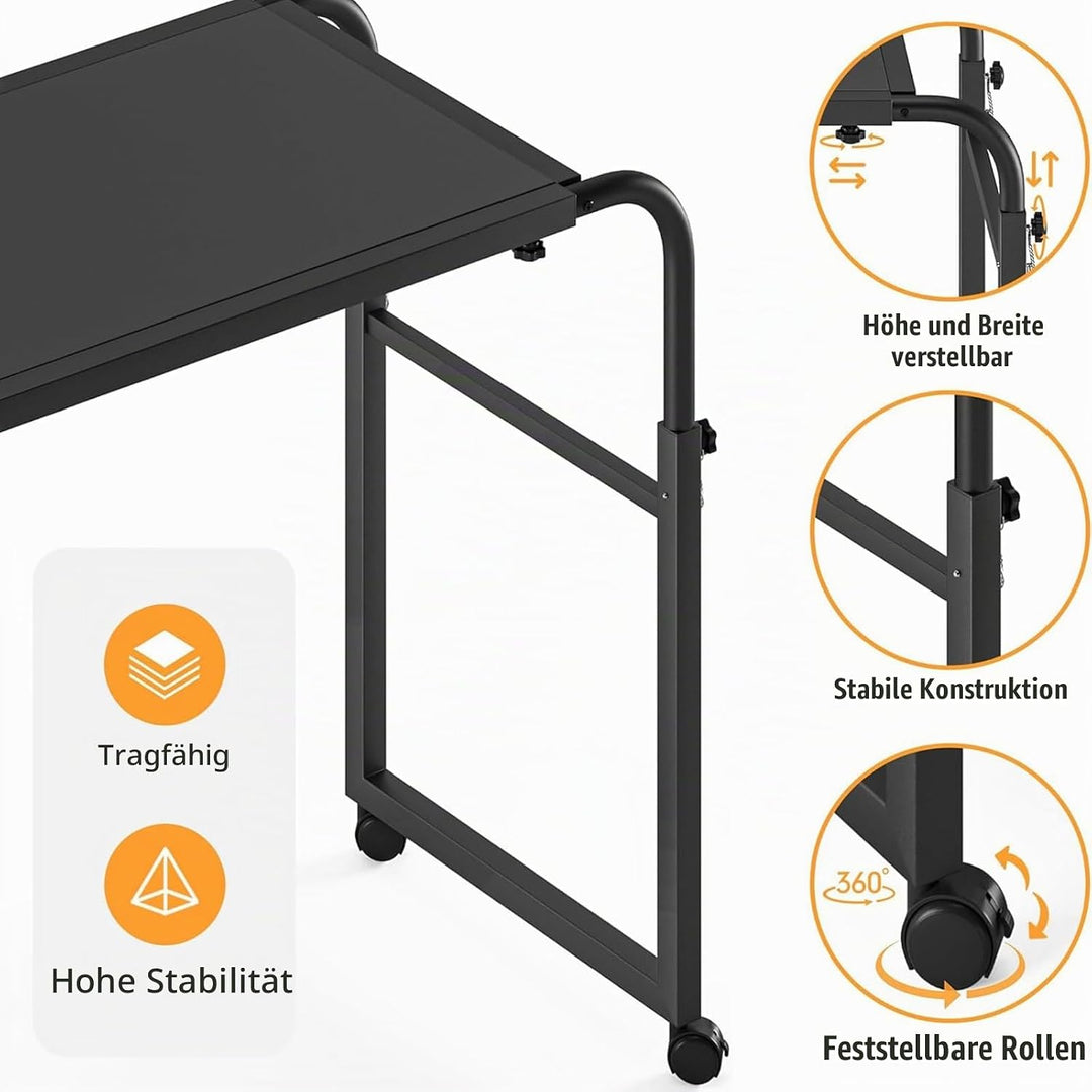 Über-Betttisch auf 4 Rollen Abschliessbar, Mobiler Schreibtisch Pflegetisch Laptoptisch Bettbeistell