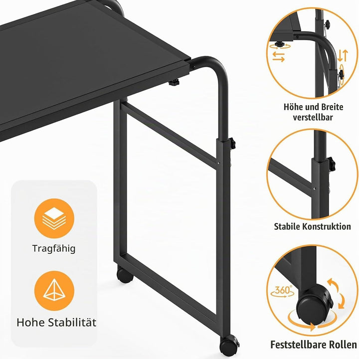 Über-Betttisch auf 4 Rollen Abschliessbar, Mobiler Schreibtisch Pflegetisch Laptoptisch Bettbeistell