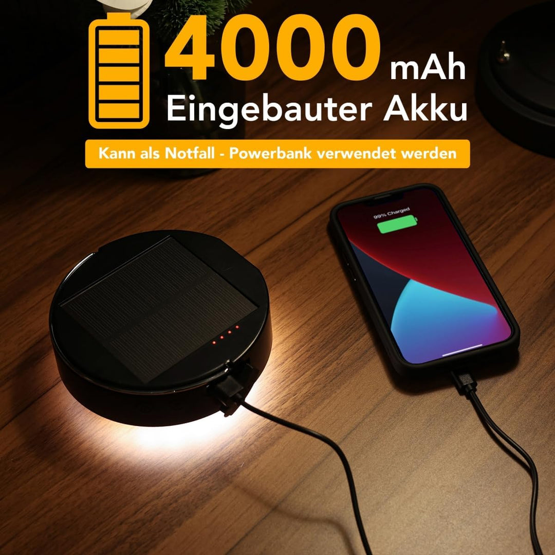 Lepwings Campinglampe Solar mit 5M 50 Led Lichterkette, Campinglaterne Tragbare mit 4000mAh Batterie