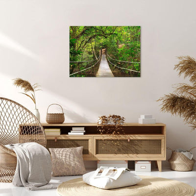 Bilder auf Leinwand Fussgängerbrücke Wald Abenteuer Leinwandbild 70x50cm Wandbilder Dekoration Wohnz