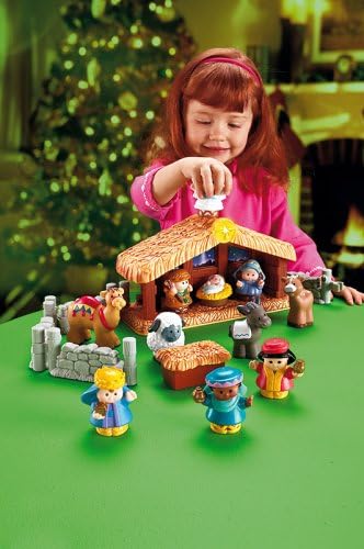 Fisher-Price J4506 - Little People Weihnachtskrippe Geschenkset, mit 11 Figuren und 5 Zubehörteilen,