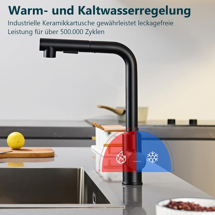 Wasserhahn Küche, Küchenarmatur mit Brause Ausziehbar Schwarz, Schwarz