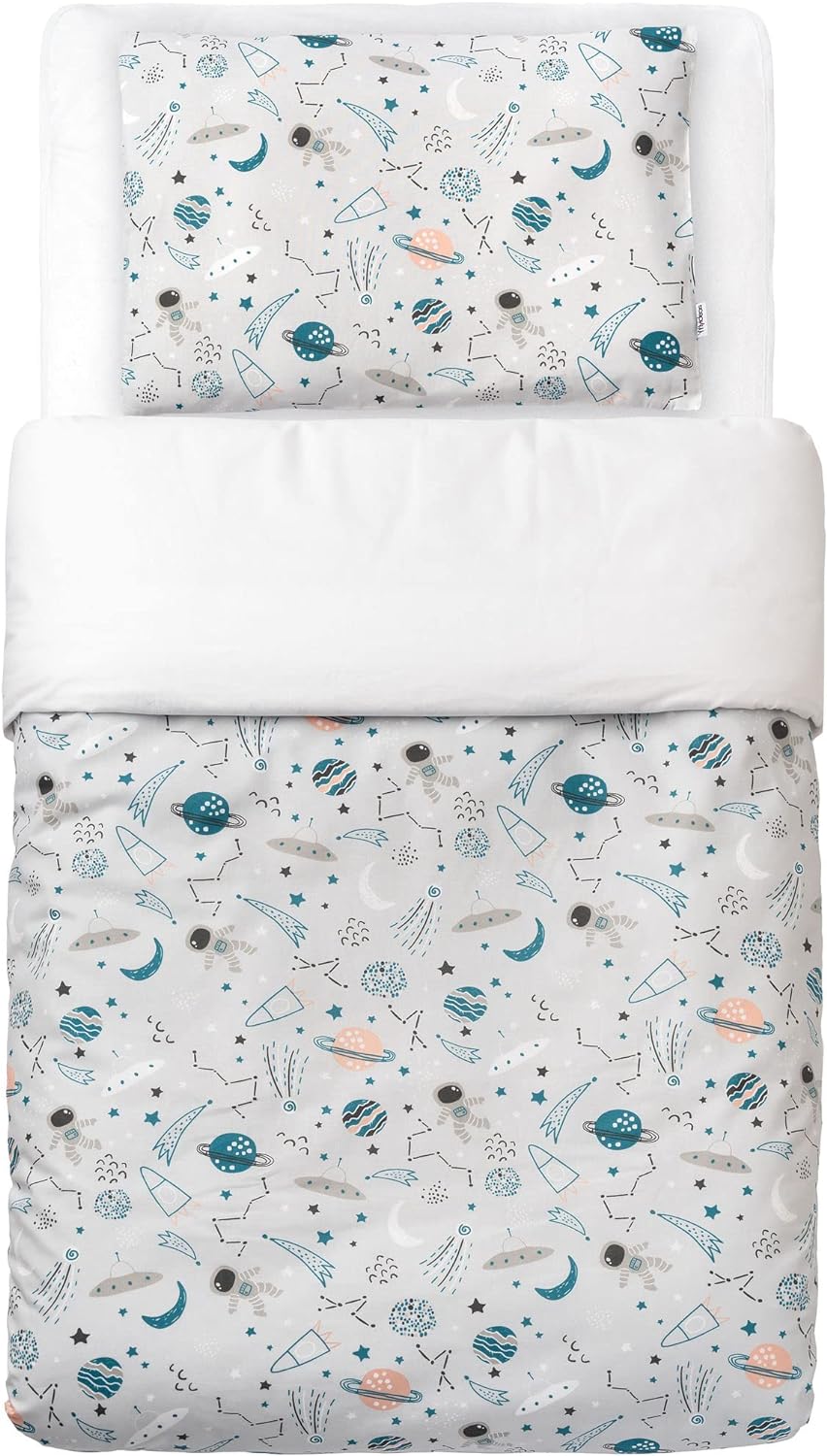 FlyIdeas Baby Bettwäsche Komplett Set 100x135 cm, 100% Reine Zert. Baumwolle Baby Decken Set mit Kis