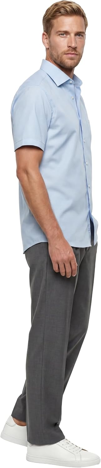 OLYMP Herren Businesshemd Kurzarm Luxor,Männer,Einfarbig,Comfort fit,New Kent,blau 15,47