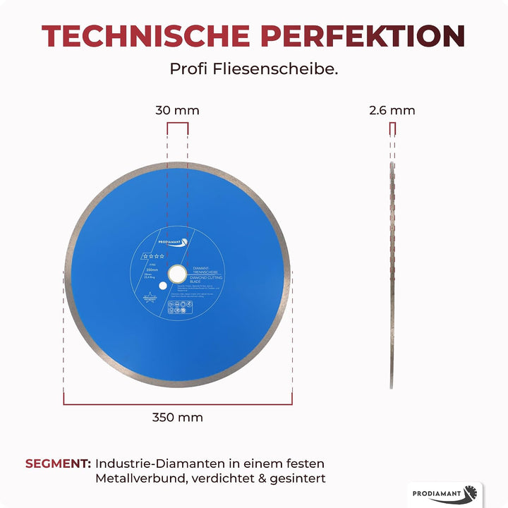 PRODIAMANT Profi Diamant-Fliesenscheibe Pro-Rim F702 350mm Bohrung 30mm mit Ring 25,4mm für Nassschn