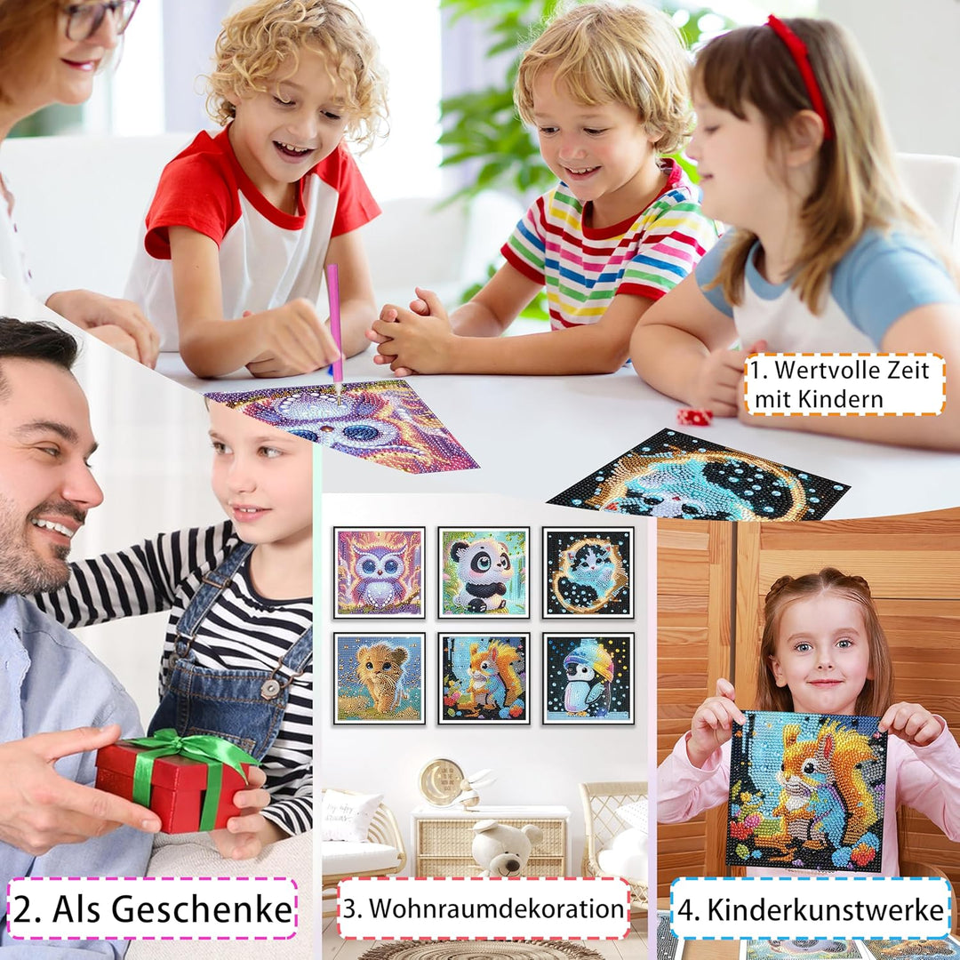 Yunruily 6er Set Diamond Painting Kinder - Karikatur Tiere Diamant Painting Kinder,Diamond Painting