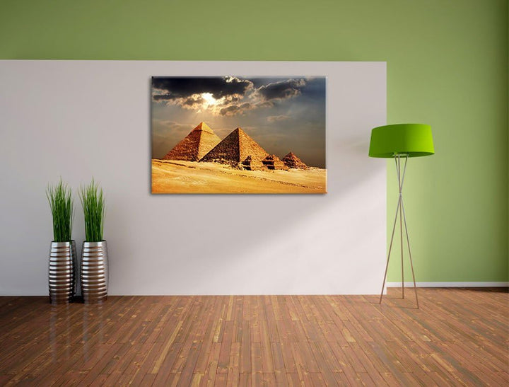 Pyramiden von Gizeh im Sonnenlicht Format: 100x70 auf Leinwand, XXL riesige Bilder fertig gerahmt mi