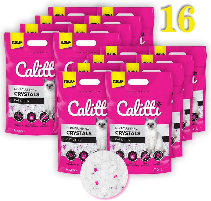 Calitti - Silikat Katzenstreu | Premium Crystals Silikatstreu | Antibakteriell Katzensand | 16-er Se