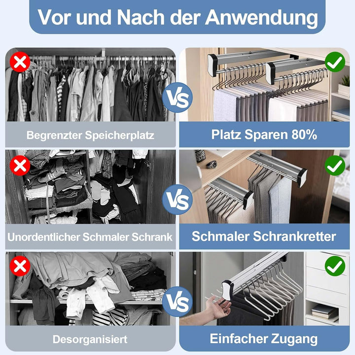 Kleiderstange Ausziehbar Schrank 30cm, Teleskopstange Schrankauszug mit Dämpfung, Verstellbare Kleid