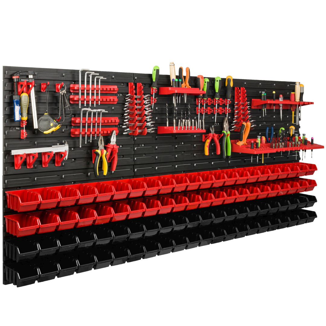 Lagersystem Werkstattregal | 172 x 78 cm | 88 stck. Box | Wandregal mit Werkzeughalterungen und Stap