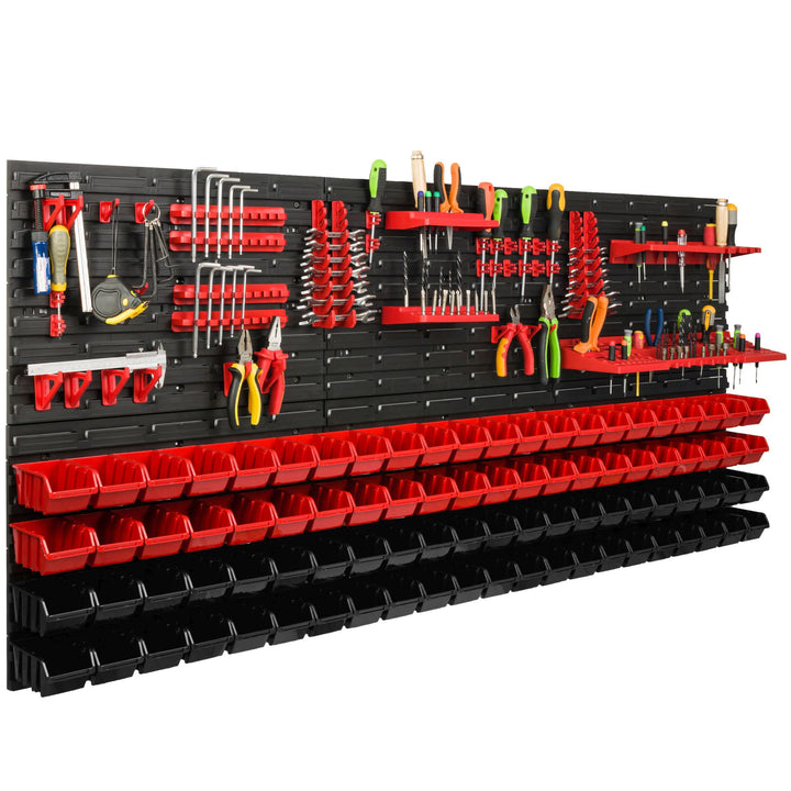Lagersystem Werkstattregal | 172 x 78 cm | 88 stck. Box | Wandregal mit Werkzeughalterungen und Stap