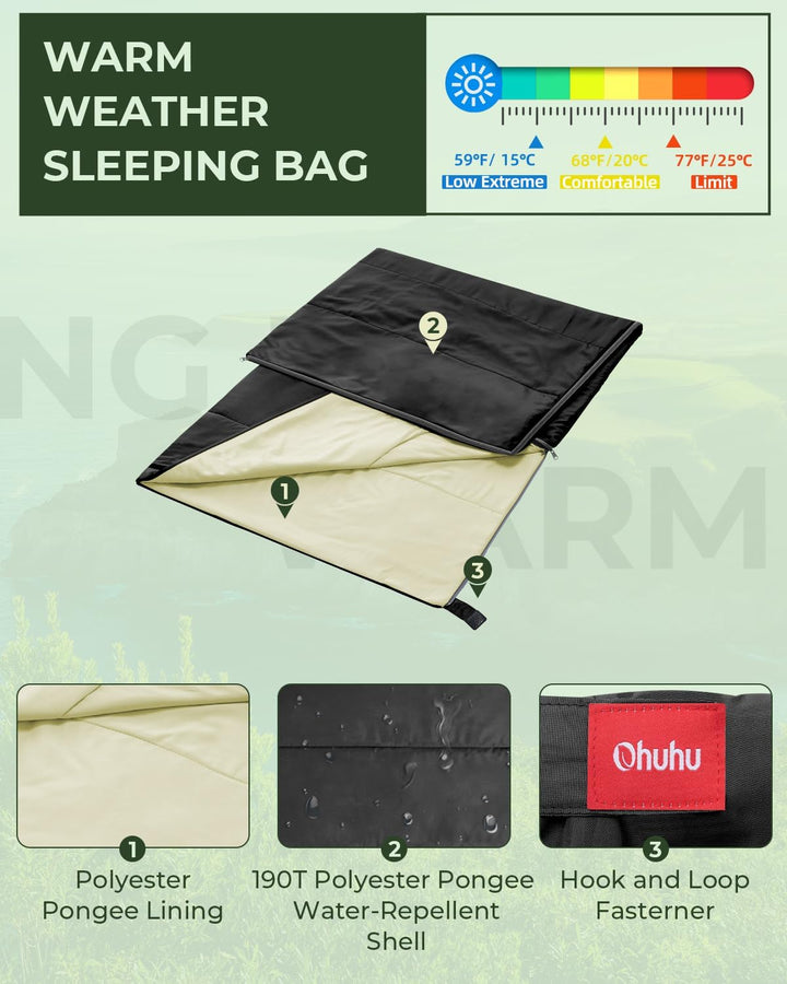 Schlafsack - Ohuhu Kleines Packmass & Ultraleicht (860g) Sommer Schlafsack Deckenschlafsack Indoor O