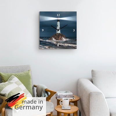 ARTLAND Wanduhr ohne Tickgeräusche Leinwand Quarzuhr 30x30 cm Quadratisch Lautlos Meer Leuchtturm Na