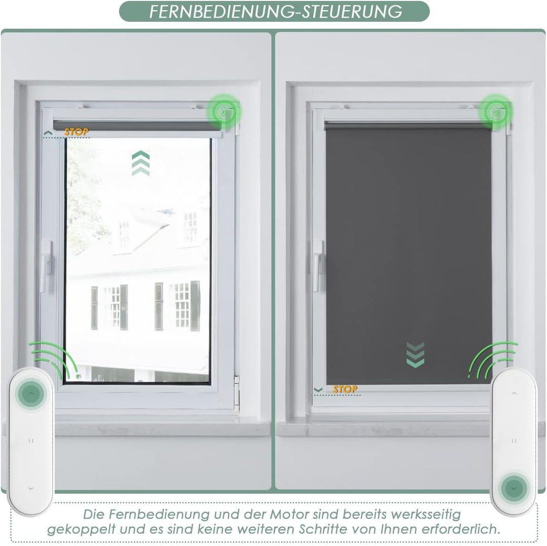 HOMEDEMO M100 Elektrische Rollos Verdunkelungsrollo mit Motor & Fernbedienung, Dunkelgrau 45x100cm,