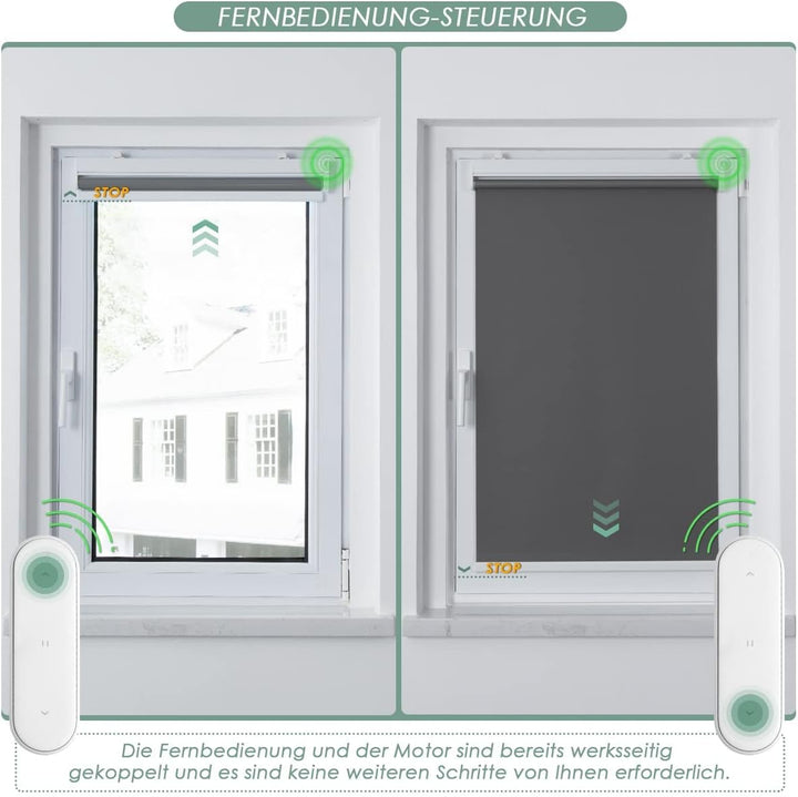 HOMEDEMO M100 Elektrische Rollos Verdunkelungsrollo mit Motor & Fernbedienung, Dunkelgrau 45x100cm,