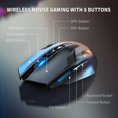TECKNET Kabellose Gaming Maus, Raptor 2.4G Spieletauglichen Wireless Gamer Maus 8 Tasten, 4800 DPI,