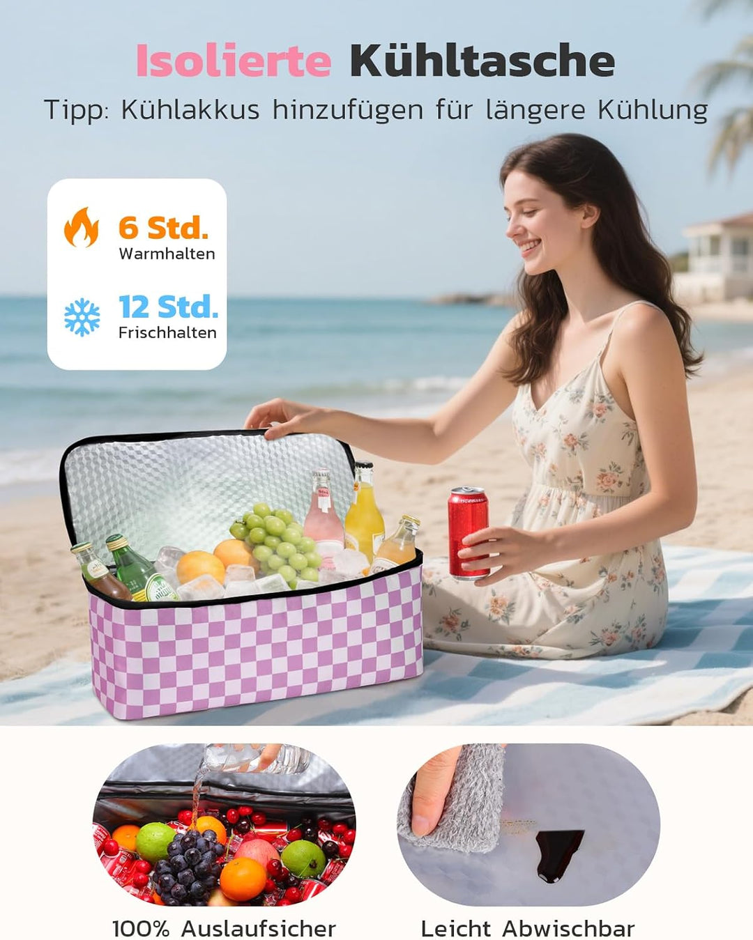 ISEYOU Strandtasche XXL Familie mit Kühltasche, Gross Strandtasche mit Reissverschluss Wasserdicht S