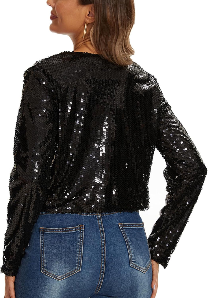 MINTLIMIT Damen Pailletten Strickjacke Kurz Offene Cardigan Langarm Bolero Dünne Elegant Hakenversch