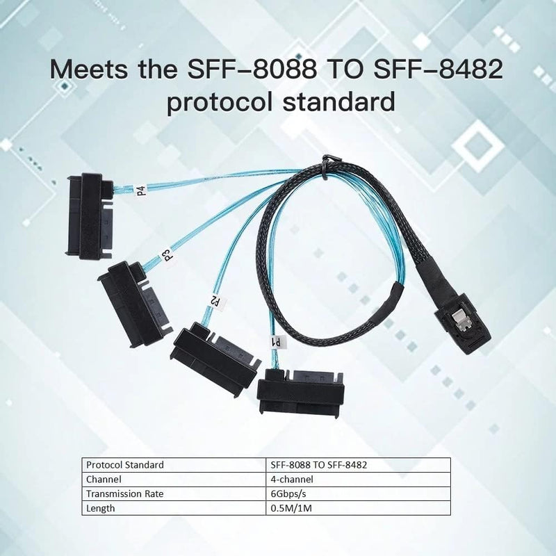 NFHK Internal 36 Pin Mini SAS SFF-8087 Host to 4 SFF-8482 Target SAS Hard Disk and IDE Power Cable 5