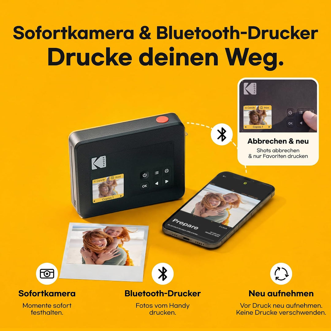 KODAK Mini Shot 3 Retro 4PASS 2-in-1 Sofortbildkamera und Fotodrucker (7,6x7,6cm) + 8 Blatts, Gelb M