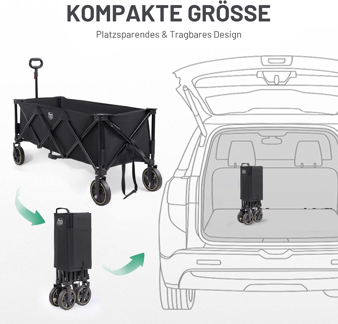 TIMBER RIDGE XXXL Bollerwagen Faltbar 300L 160KG mit Netze als Fallschutz Transportwagen mit Bremse