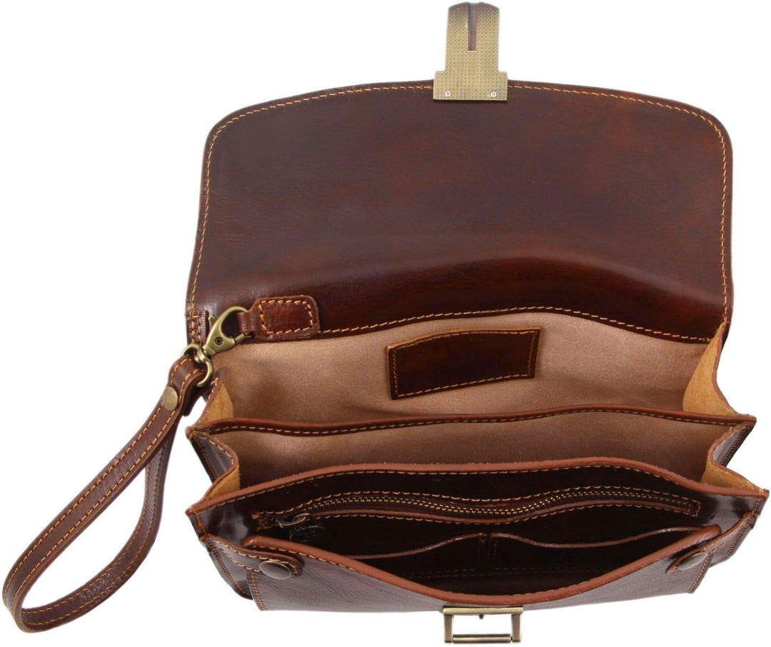 Tuscany Leather Max Elegante Handgelenktasche/Herrentasche aus Leder Braun, Braun