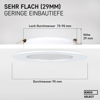 EMOS Downlight LED Einbauleuchten 4000K neutralweiss | Set 12 LED Spots IP54 Feuchtraum, Badezimmer