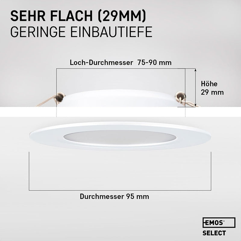 EMOS Downlight LED Einbauleuchten 4000K neutralweiss | Set 6 LED Spots IP54 Feuchtraum, Badezimmer |