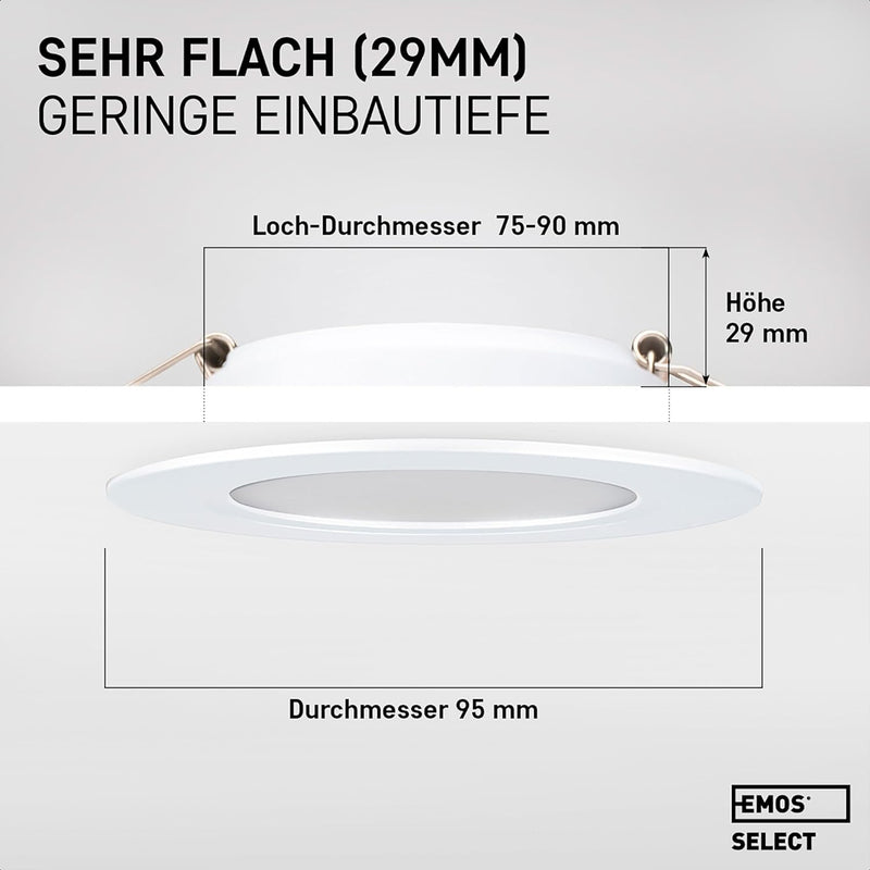 EMOS Downlight LED Einbauleuchten 6000K kaltweiss | Set 6 LED Spots IP54 Feuchtraum, Badezimmer | LE