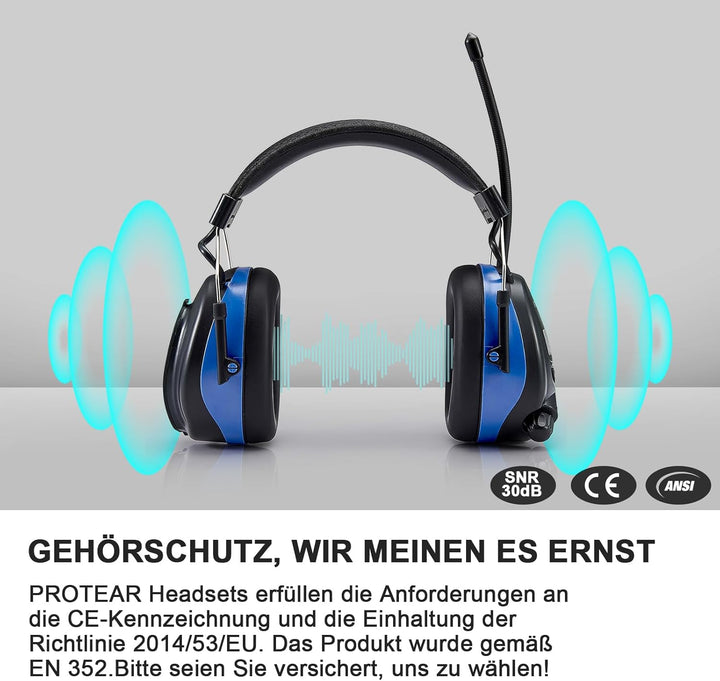 Gehörschutz mit Radio und Bluetooth, FM/AM-Digital-Radio, Sicherheits-Ohrenschützer für Arbeits,Mähe