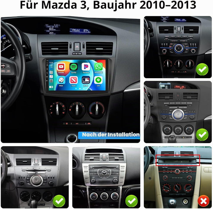 4+64GB 8 Core Radio Hikity Wireless Carplay Autoradio mit Navi für Mazda 3 2010-2013 Android Auto Ra