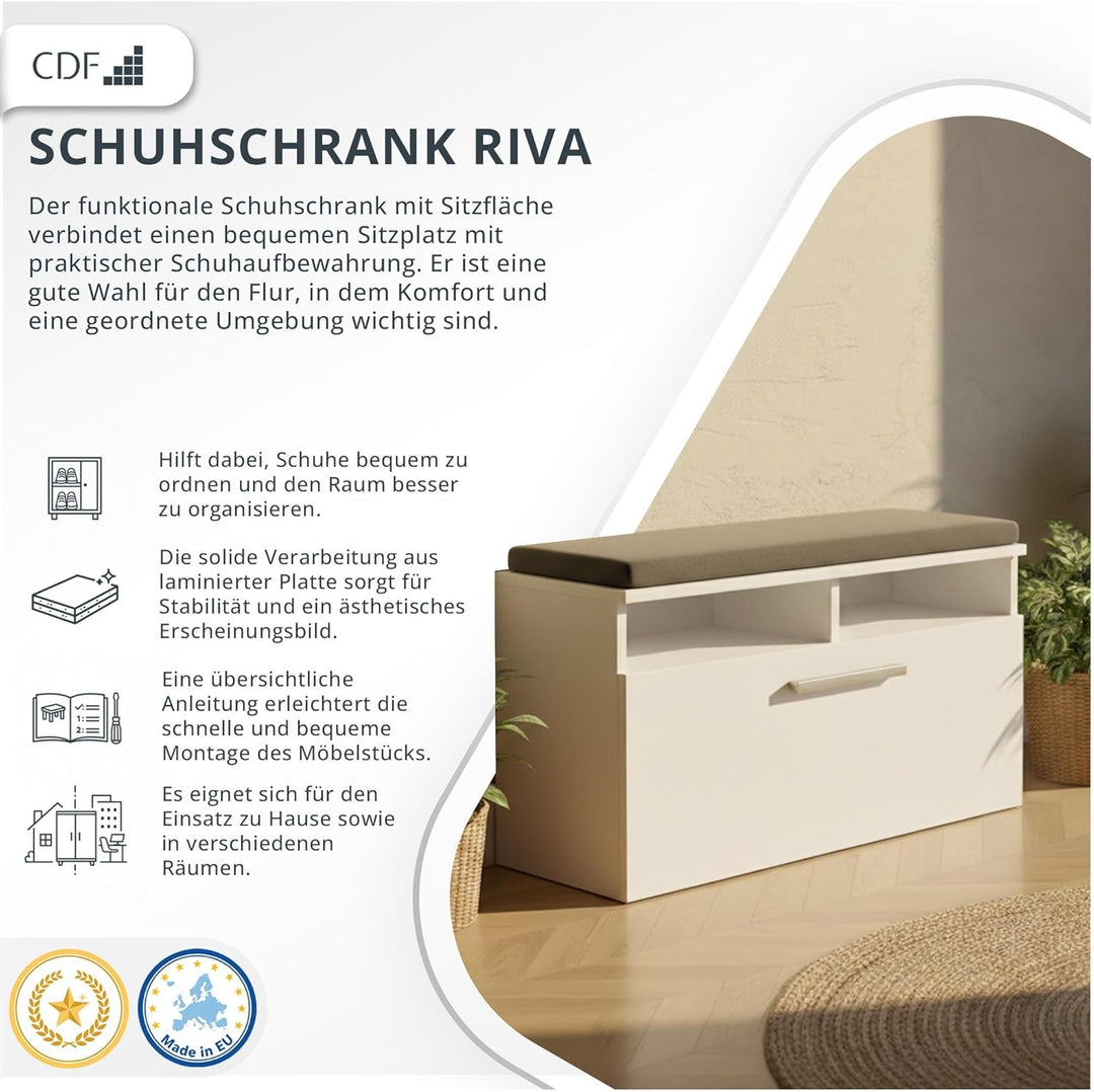 CDF Schuhschrank mit Sitzbank Sitzkissen Flurbank Schuhkommode Garderobenbank mit Kipptür 6 Fächer F