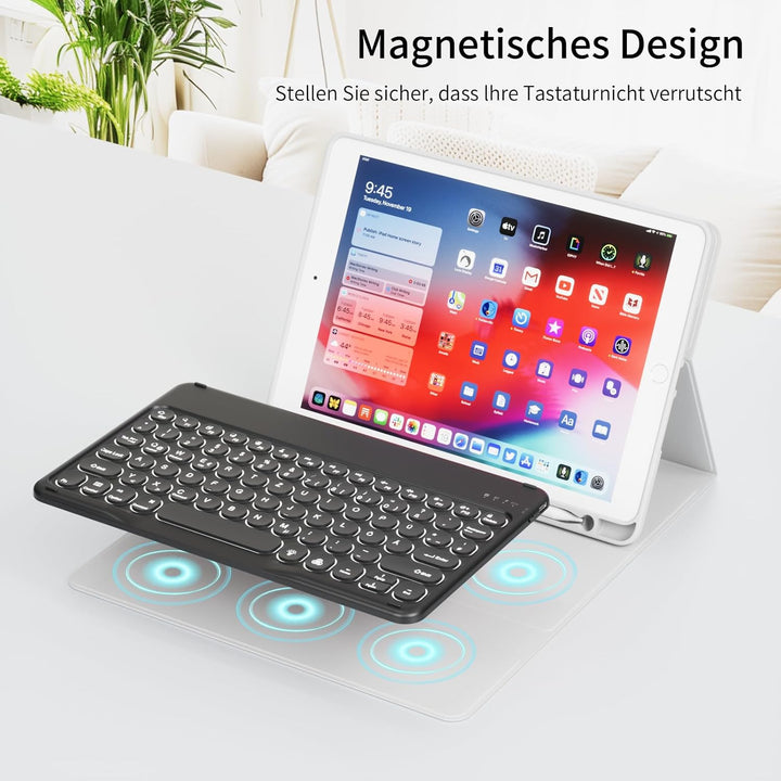 Hülle mit Tastatur für iPad 9/8/7 Generation (2021/2020/2019) 10.2 Zoll Soft TPU Rückschalemit Stift