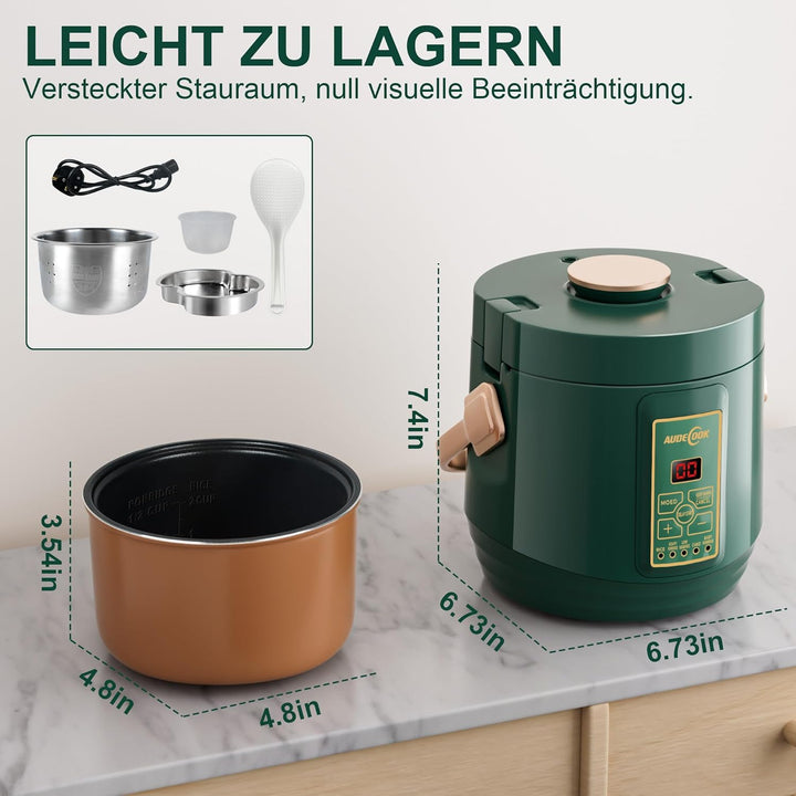 Audecook Reiskocher klein 1.2 L mit Low Sugar Funktion Für 1-2 Personen Multikocher mit 7 Programme