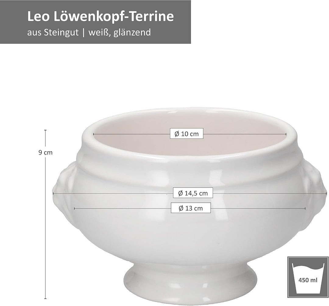 MamboCat 6er Set LEO Löwenkopf-Terrinen I klein-450 ml I Für 6 Personen I Weisse Suppentassen 0,45 L