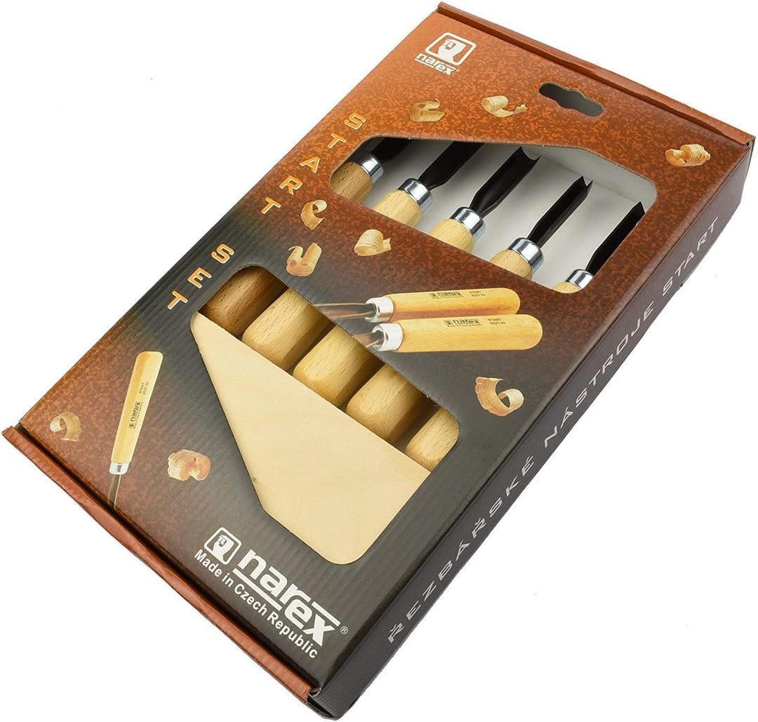 Narex Starter Holzschnitz-Meisselset mit Holzblock, 5-tlg