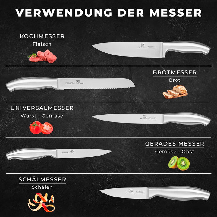 Messerset mit Messerblock - 6 Teilig Küchenmesser Set mit Block - Kitchen Knife Set - Edelstahl Mess