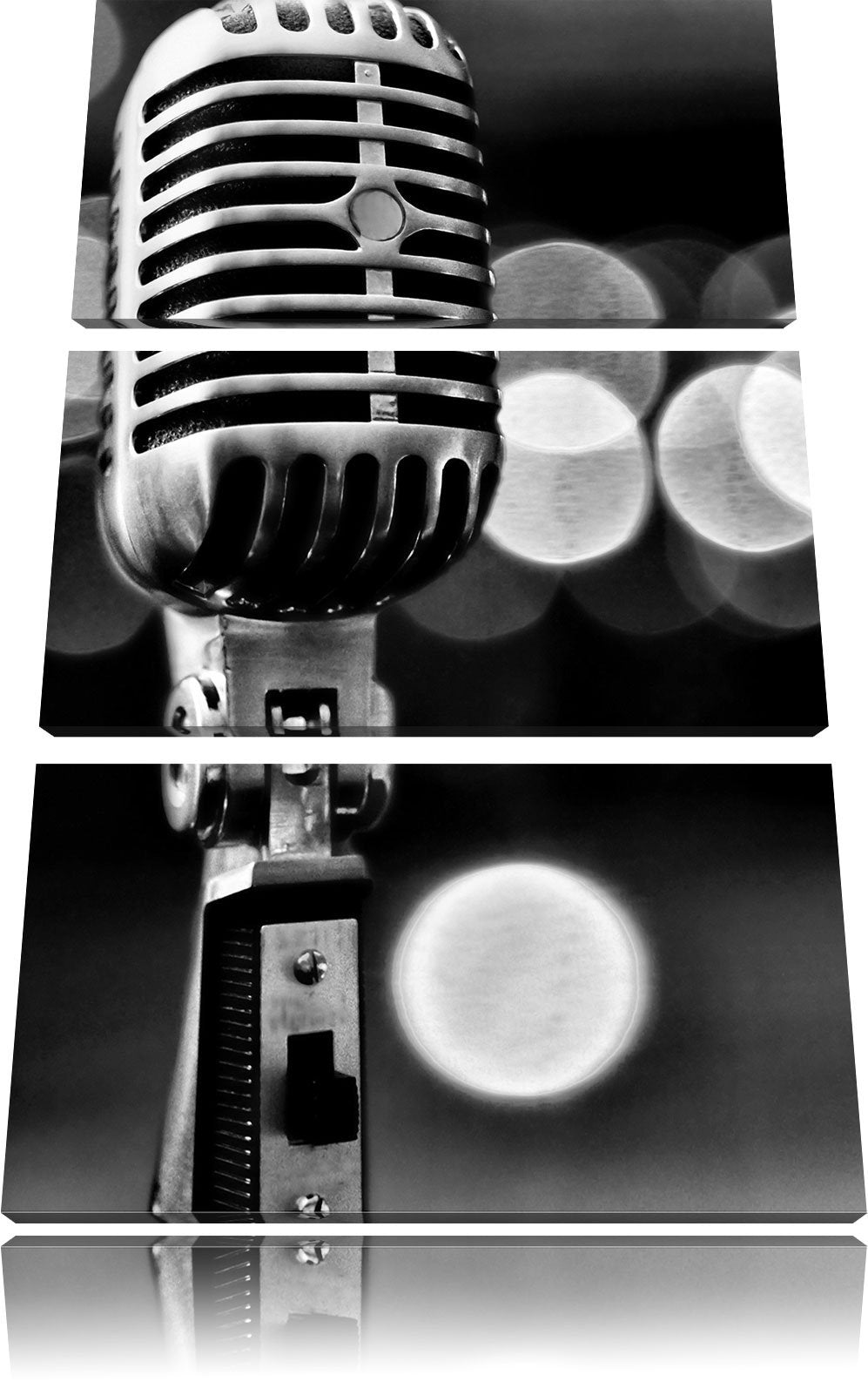Pixxprint Altes Retro Mikrofon als Leinwandbild/Grösse: 3 Teilig (120x80 cm) cm/Wandbild/Kunstdruck/