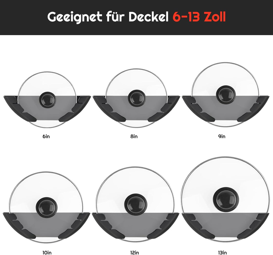 4er Pack Topfdeckelhalter Wand Set, Kunststoff Topf Abdeckung Halterung, Passend für 15-32 cm Grosse