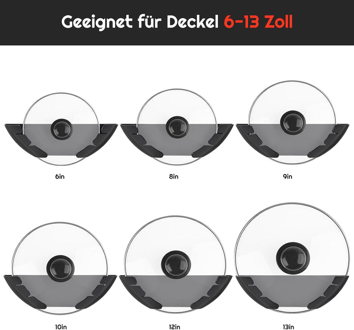 4er Pack Topfdeckelhalter Wand Set, Kunststoff Topf Abdeckung Halterung, Passend für 15-32 cm Grosse