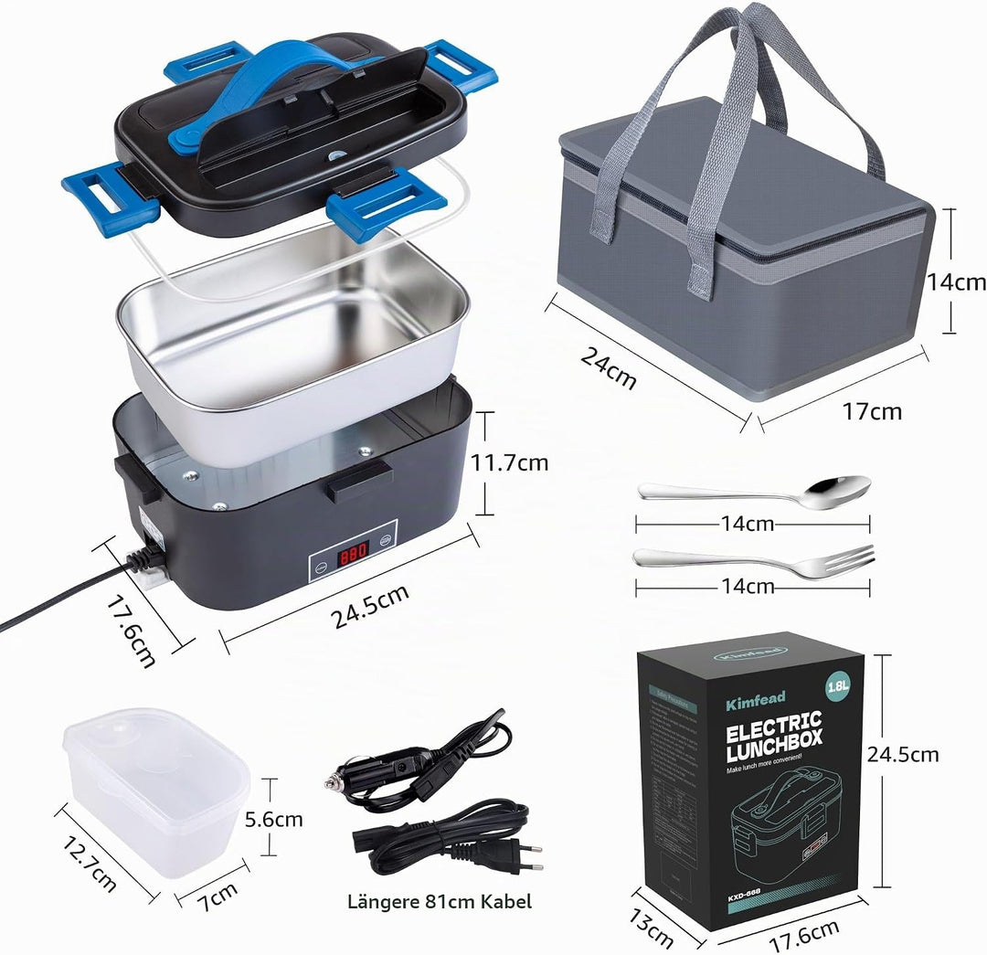 Kimfead Elektrische Lunchbox mit Anzeige Temperatur Lunch Box Elektrisch 80W Electric Lunch Box 1.8L