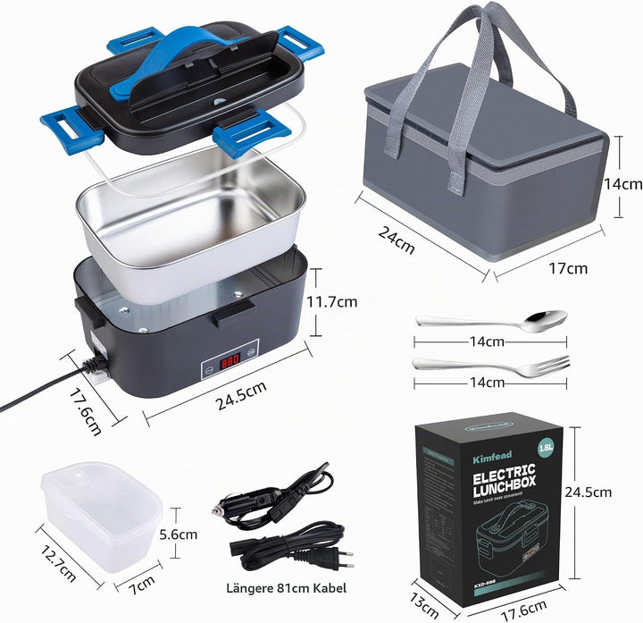 Kimfead Elektrische Lunchbox mit Anzeige Temperatur Lunch Box Elektrisch 80W Electric Lunch Box 1.8L