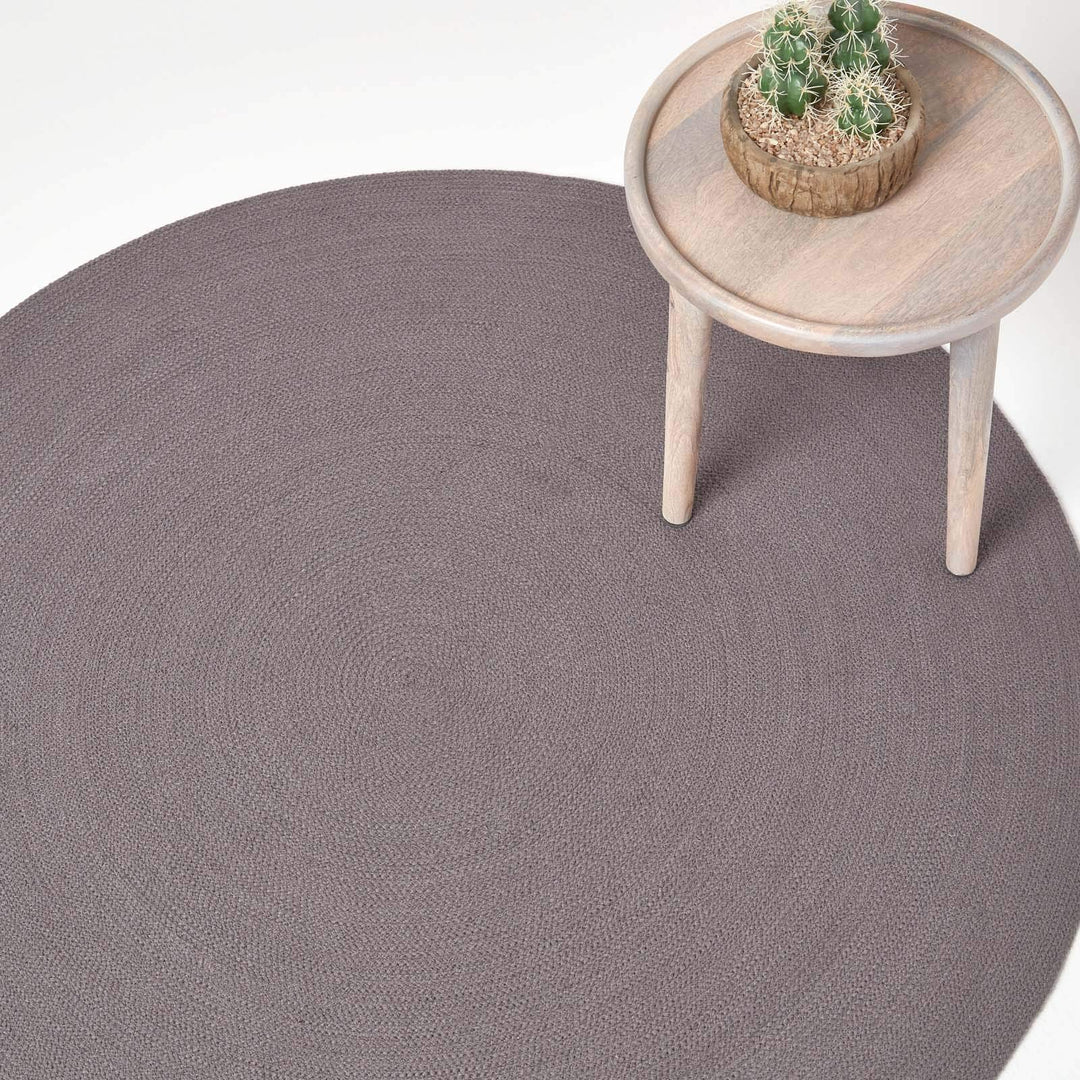 Homescapes runder Teppich 120 cm, dunkelgrau, geflochtener Bettvorleger aus Baumwolle, Wendeteppich,
